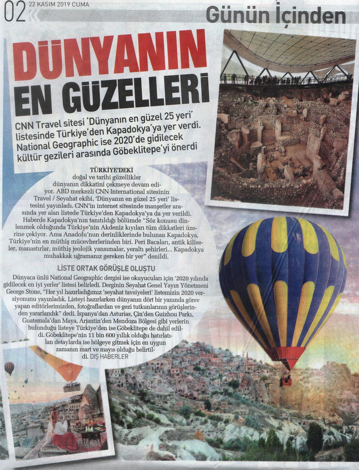 Kapadokya Dünyanın En Güzelleri İçinde